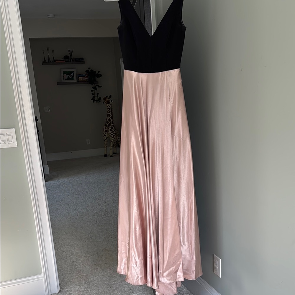 Betsy & Adam Black and Pink Maxi Gown Sleeveless V-Neck for Prom